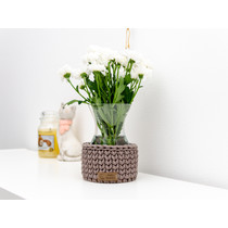 Háčkovaný obal na vázu 13x9cm - mokka