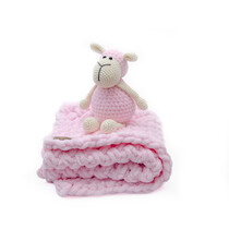 Ručně pletená deka puffy 60x80 cm s ovečkou - světle růžová