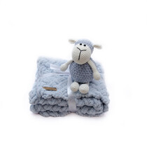 Ručně pletená deka puffy 60x80 cm s ovečkou - světle šedá