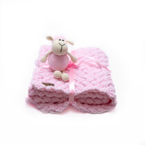 Ručně pletená deka puffy 70x100 cm s ovečkou - růžová